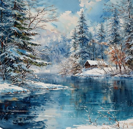 Diamentowa Mozaika Chata nad jeziorem Zima NO-2001711