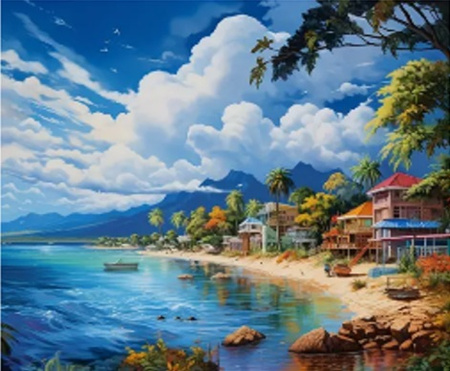 Diamentowa Mozaika Domki na tropikalnej plaży NO-2000287