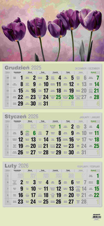 Kalendarz 2026 trójdzielny płaski ekologiczny KTTEKO 1szt.mix