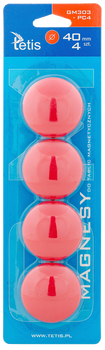 Magnesy do tablic Tetis czerwone gładkie 40mm/4