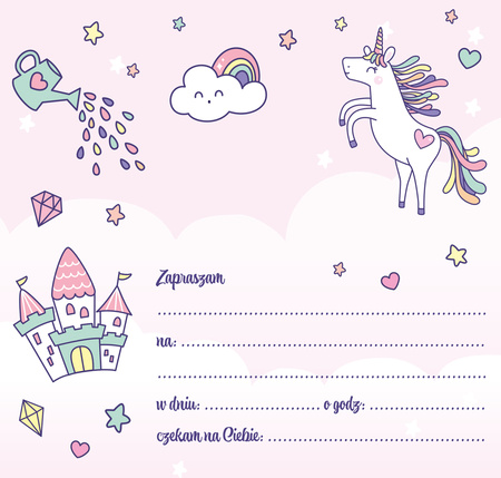 Zaproszenie Unicorn 5 sztuk wraz z kopertami