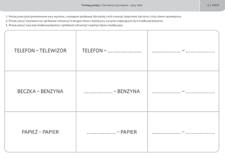 Trening pamięci ćwiczenia trzyetapowe pary słów