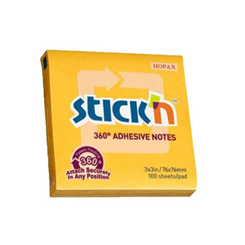 Notes samoprzylepny 76x76mm 360 stopni ciemny żółty 100 kartek