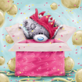 Karnet urodzinowy Miś w prezencie 152x152