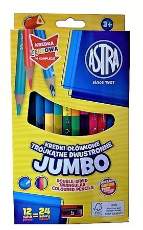Kredki ołówkowe dwustronne Jumbo Astra 24 kolory z temperówką