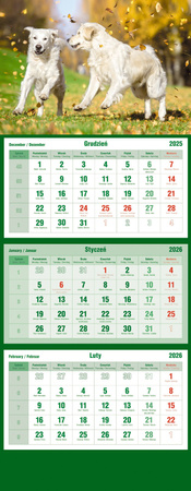 Kalendarz 2026 trójdzielny Psy