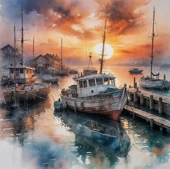 Diamentowa Mozaika Statek w porcie wioski rybackiej NO-2003022