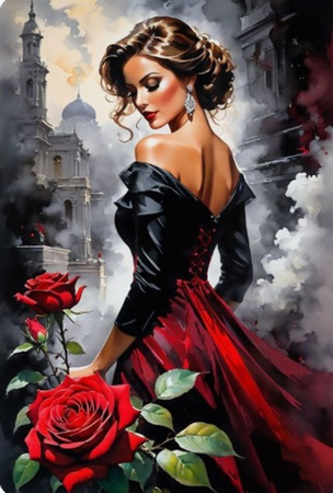 Diamentowa Mozaika Kobieta i czerwona róża NO-2001718