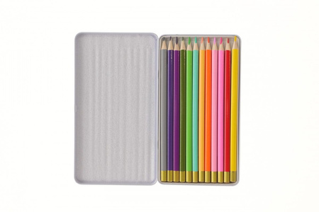 Kredki ołówkowe trójkątne 12 kolorów metalowe pudełko