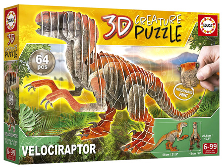 Puzzle 64 3D Dinozaury Welociraptor 111491