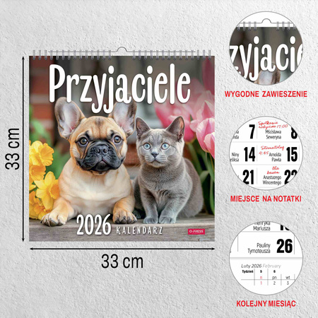 Kalendarz 2026  Przyjaciele kwadrat ścienny