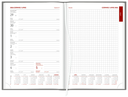 Kalendarz 2026 Aluminium Standard A5 tygodniowy z notesem srebny