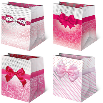 Torebki ozdobne T16-1 Kokardy różowe 10 sztuk