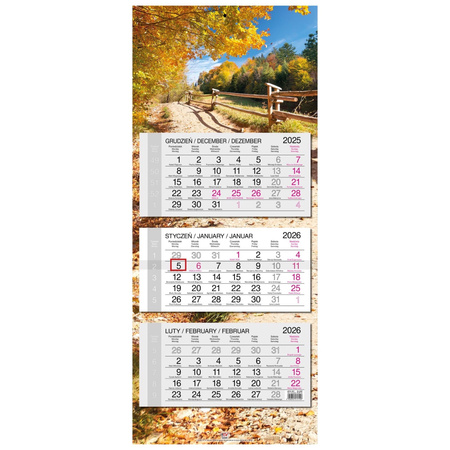 Kalendarz 2026 trójdzielny główka płaska Krajobrazy