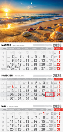 Kalendarz 2026 trójdzielny ekonomiczny Plaża KTE VE14