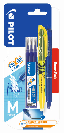 Pióro kulkowe Frixion Clicker Pilot granatowe + wkład granatowy x3 + zakreślacz żółty x1 blister