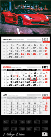 Kalendarz 2026 trójdzielny premium z wypukłą główką Super car