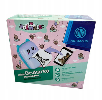 Drukarka termiczna Astrafun Animals box + 10 rolek białego papieru do drukowania