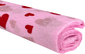 Paczka Bibuła marszczona 50x200 serca czerwone na różowym 10 rolek