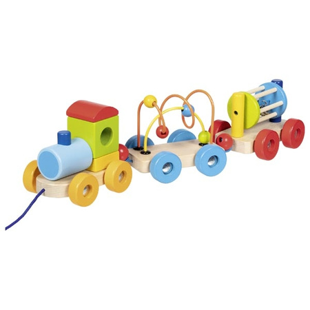 Pociąg Rio z klockami labiryntem koralikowym i grzechotką Goki