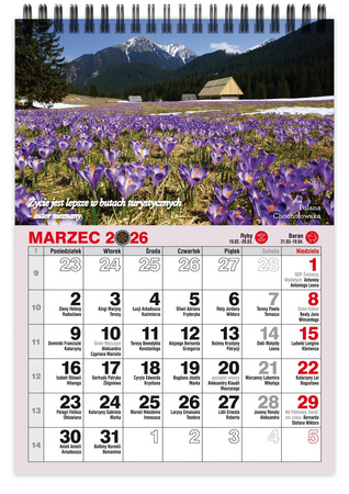 Kalendarz 2026 biurkowy pionowy miesięczny na spirali KBA5-MZ