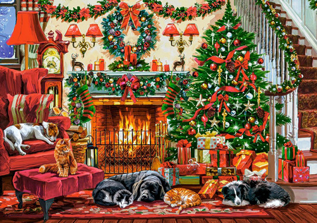 Puzzle 500 Cozy Fireplace and Dogs BN B-54060