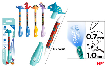 Długopis Szpiegowski UV z podwójną końcówką 0.7/1.0mm Dinozaury 1szt.mix