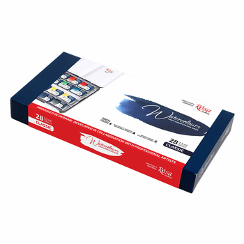 Farby akwarelowe w kostkach classic w metalowej kasetce 28 kolorów