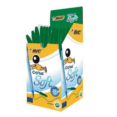 Paczka BIC Cristal Soft Długopis zielony Pudełko 50szt
