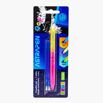 Długopis wymazywalny Click 0,5 mm Astrapen Oops! neon + 2 wkłady wymazywalne blister 1szt.mix