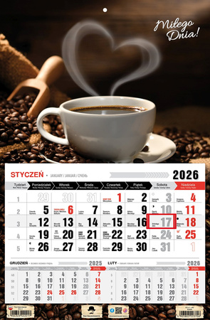 Kalendarz 2026 trójdzielny jednodzielny Kawa KTJ1  V40
