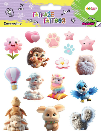 Tatuaże zmywalne Animals Fluffy Happy Color