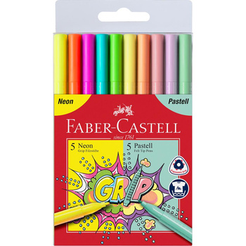 Flamastry Grip Faber-Castell 5 kolorów neonowych + 5 kolorów pastelowych w etui