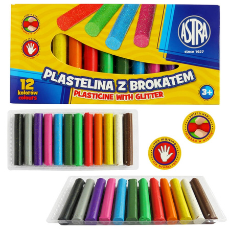 Plastelina z brokatem Astra 12 kolorów
