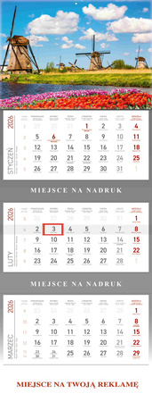Kalendarz 2026 trójdzielny Wiatraki