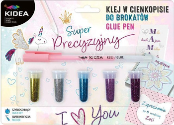 Klej precyzyjny w cienkopisie 5 brokatów Kidea
