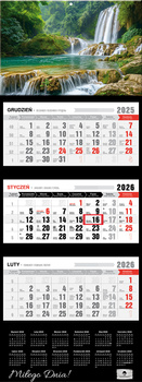Kalendarz 2026 trójdzielny premium z wypukłą główką Wodospad KT2 V90