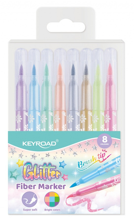 Flamastry KEYROAD Fiber Marker Glitter brokatowe 8 kolorów pastelowych