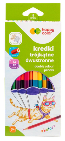 Kredki drewniane podwójne trójkątne 12szt. 24 kolory Happy Color