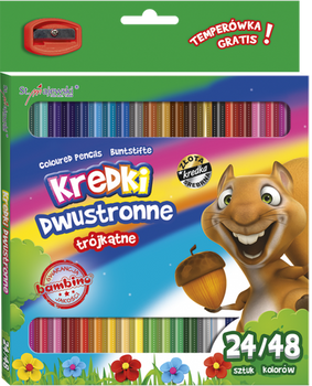 Kredki ołówkowe trójkątne St.Majewski 48 kolorów dwustronne 24 sztuki z temperówką