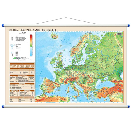 Mapa ścienna Europa polityczno fizyczna dwustronna 1:12 000 000