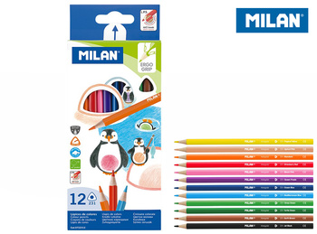 Kredki ołówkowe trójkątne Milan 12 kolorów