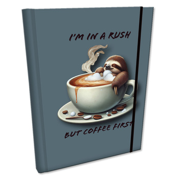 Notes B6 kratka z gumką Soft Touch Leniwiec Kawa