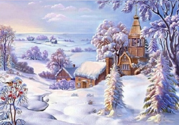 DIAMENTOWA MOZAIKA ZIMA KOŚCIÓŁ W ŚNIEGU NO-2000742