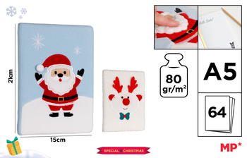 Notatnik A5 pluszowy gładki świąteczny Mikołaj lub Renifer 1szt.mix