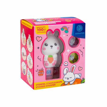 Stempel z naklejkami Astrafun Królik 100 naklejek wielokrotnego użytku + książeczka