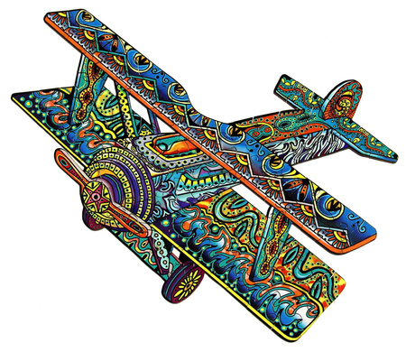 Puzzle 112 drewniane kolorowe Dwupłatowiec