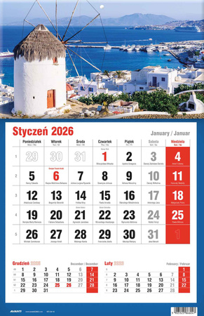 Kalendarz 2026 trójdzielny jednodzielny KTJ 1szt.mix