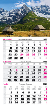 Kalendarze 2026 trójdzielny Tatry