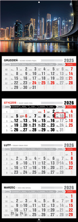 Kalendarz 2026 czterodzielny premium z wypukłą główką City KT4 V29